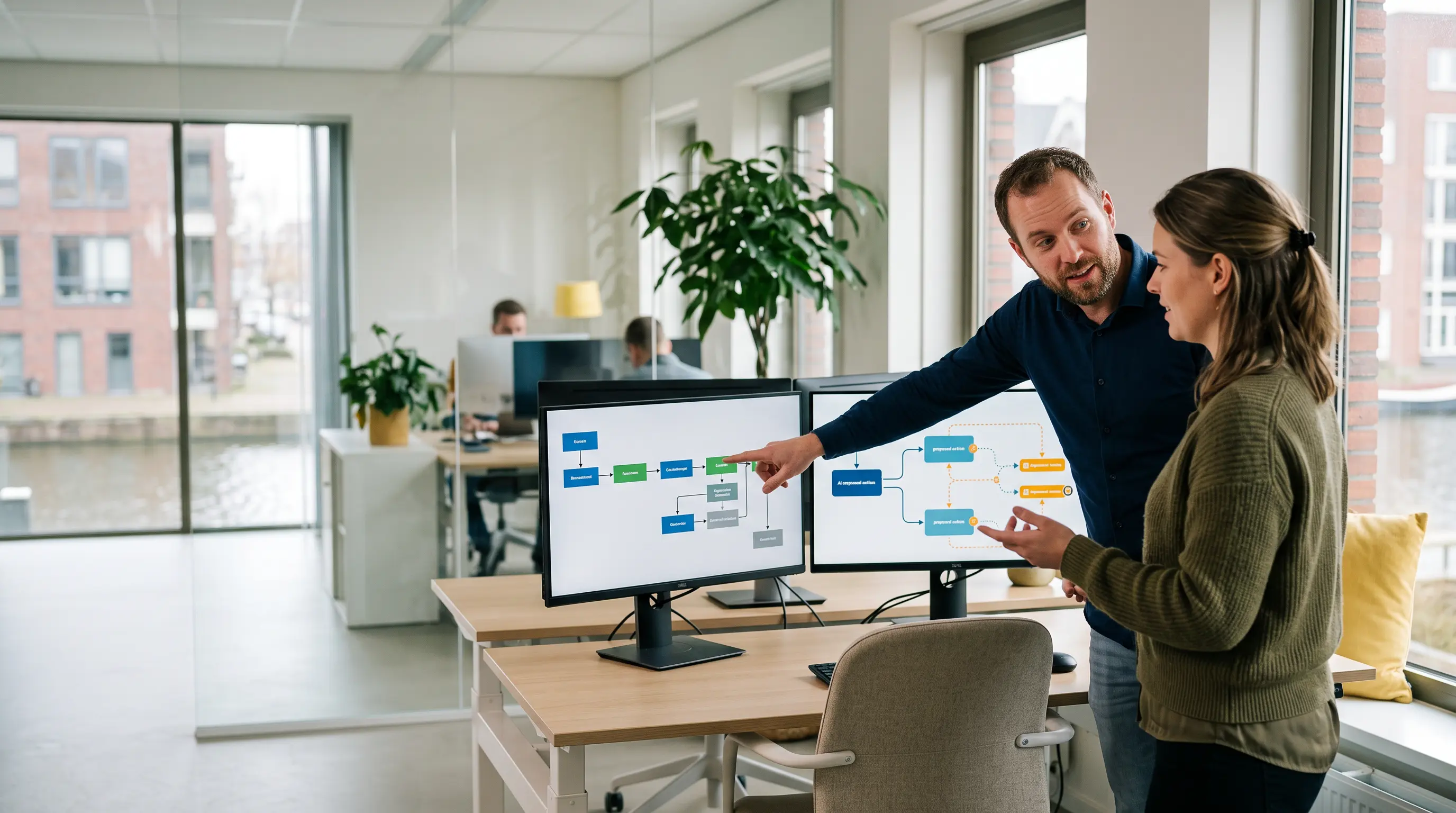 Processpecialist en softwareconsultant vergelijken een vaste workflow met een AI-ondersteund proces