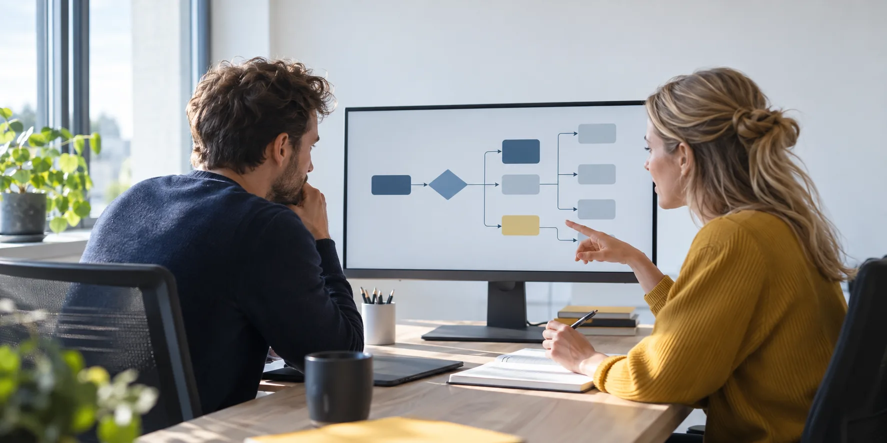 Illustratieve foto van softwareprofessionals die een beveiligingsincident en opvolging bespreken