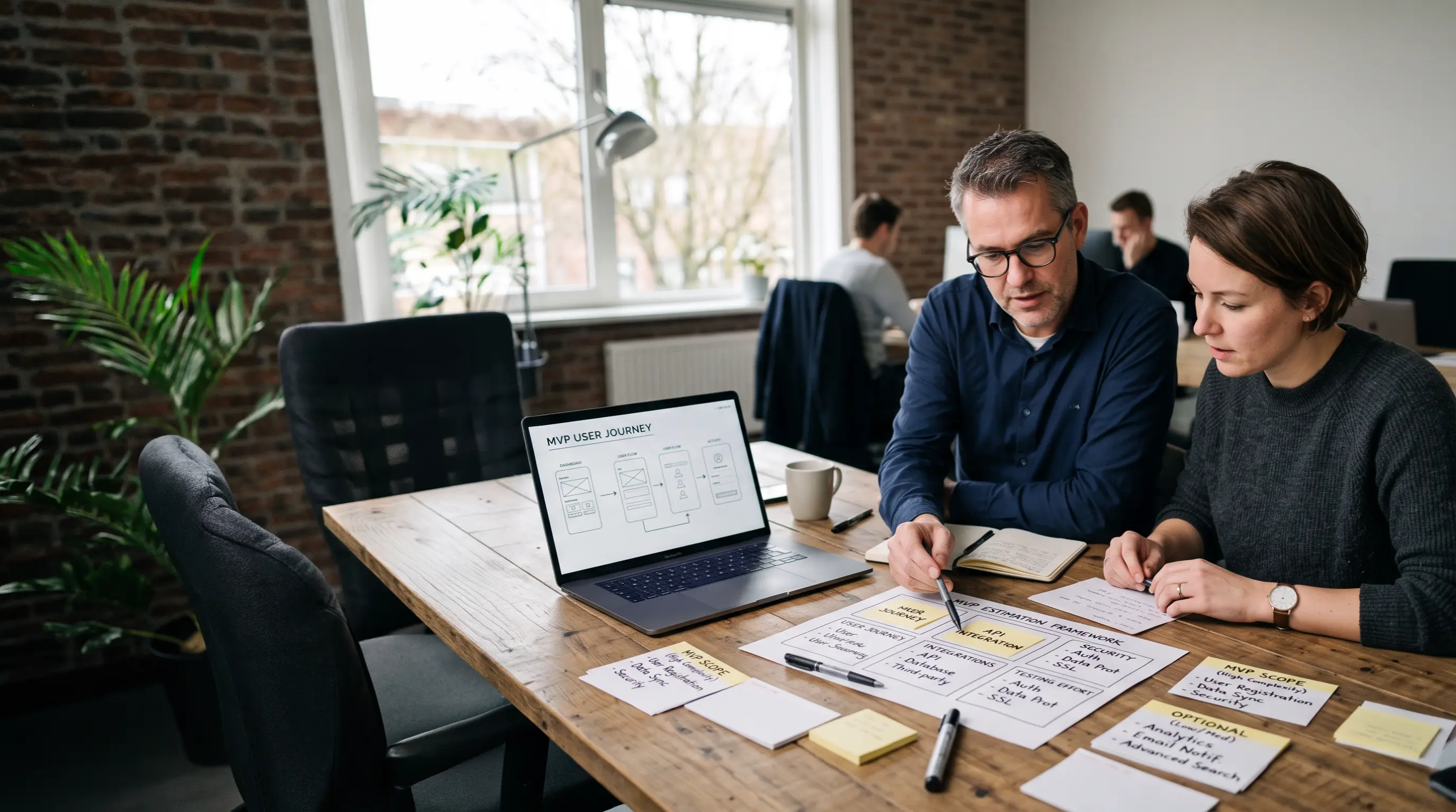 Twee professionals bepalen de scope en kosten van een maatwerk-MVP