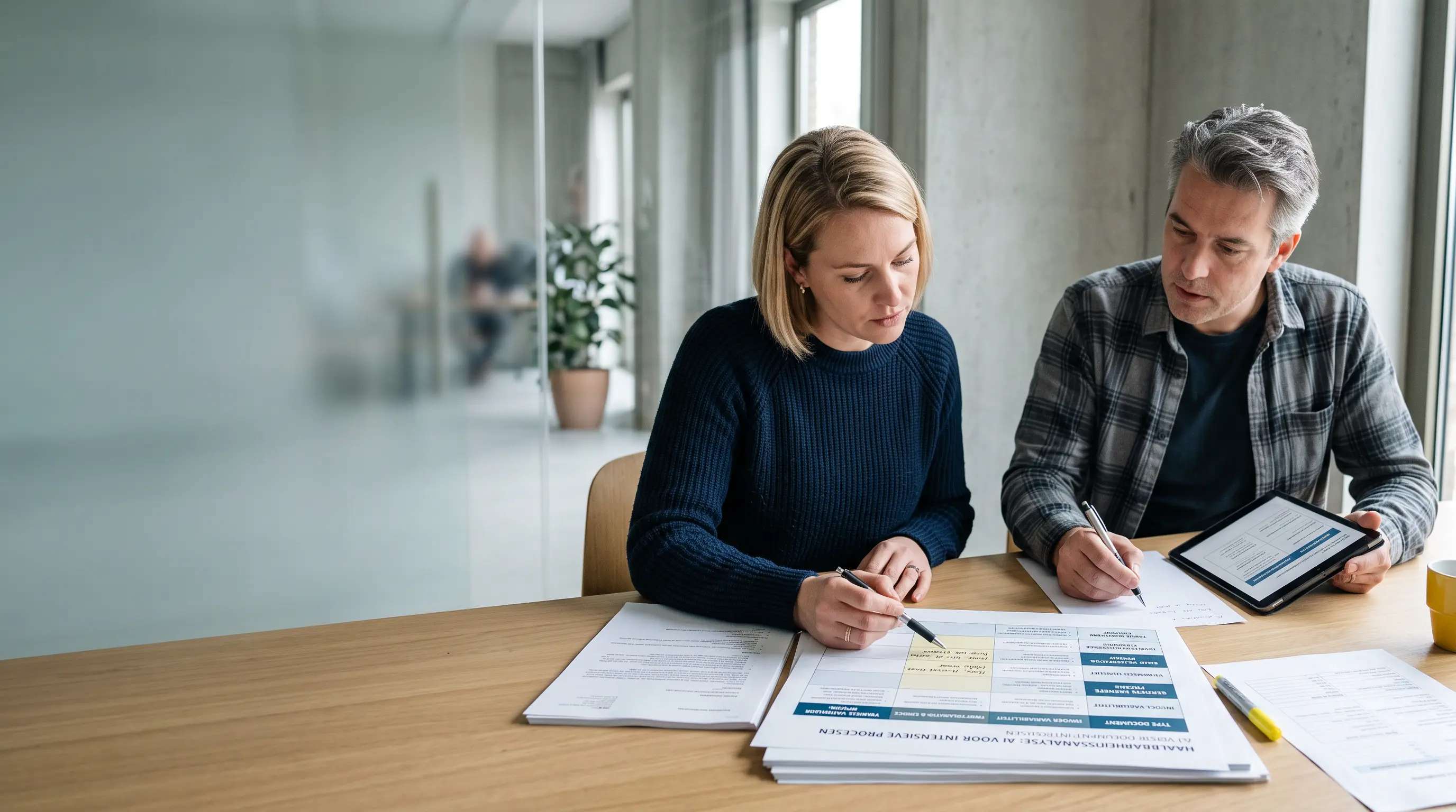 Twee professionals beoordelen documenten en taken op geschiktheid voor AI