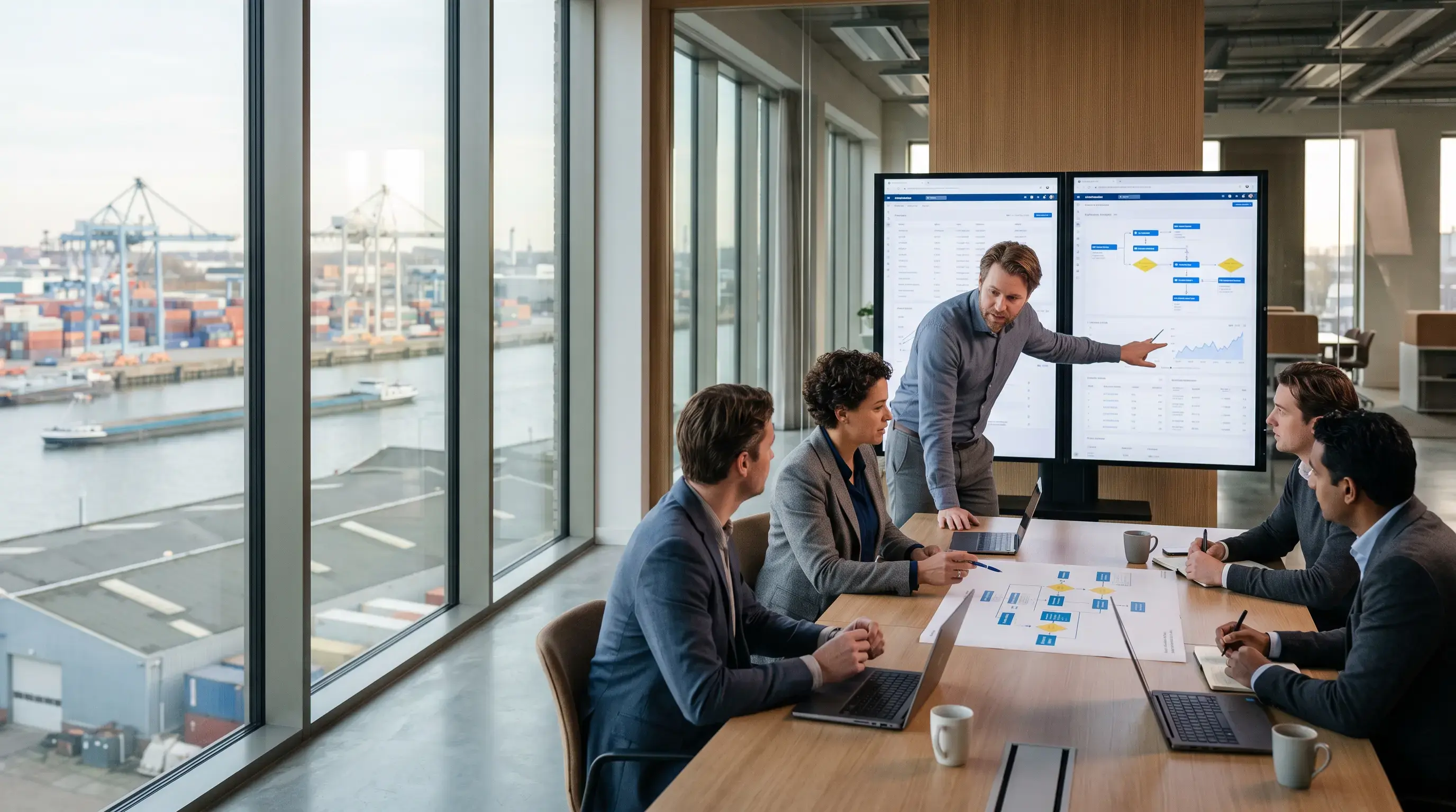 Technische en operationele specialisten bespreken samenhang tussen systemen, data en bedrijfsprocessen